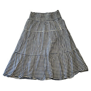 Vintage Universal Thread XL Skirt Blue Gingham Pockets Midi Boho Tiered Ruffle